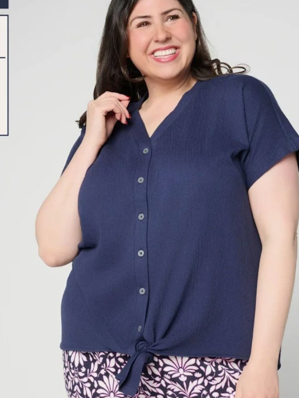 Belle by Kim Gravel Blue Button-Front Tie Hem Top